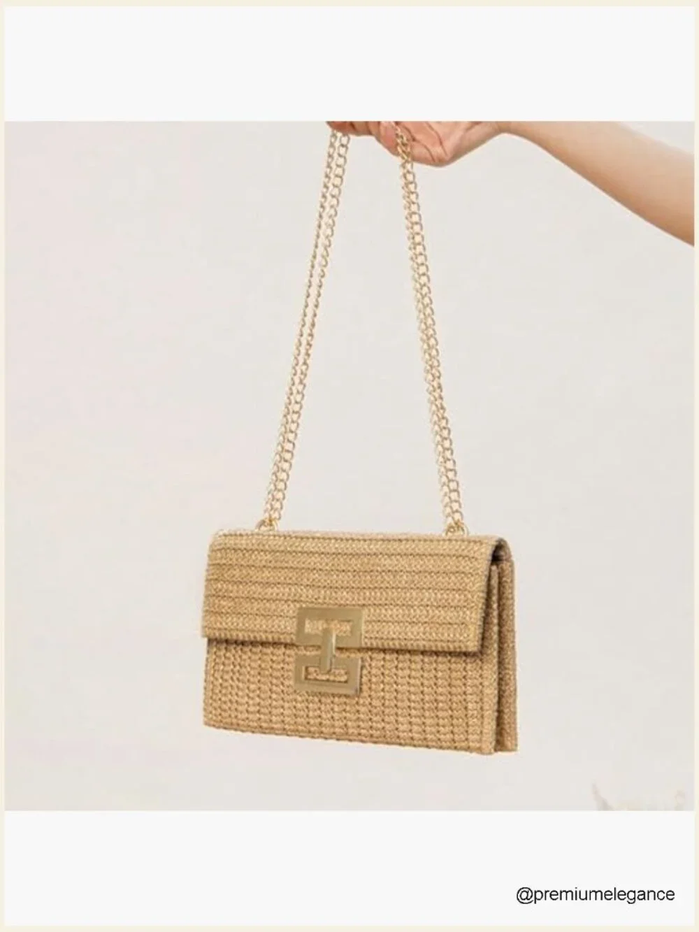 Handwoven Faux Straw Clutch Evening Bag Adjustable Chain Shoulder